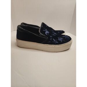 Kenneth Cole Blue Velvet Floral Embroidered Platform Sneakers Womens 9M
